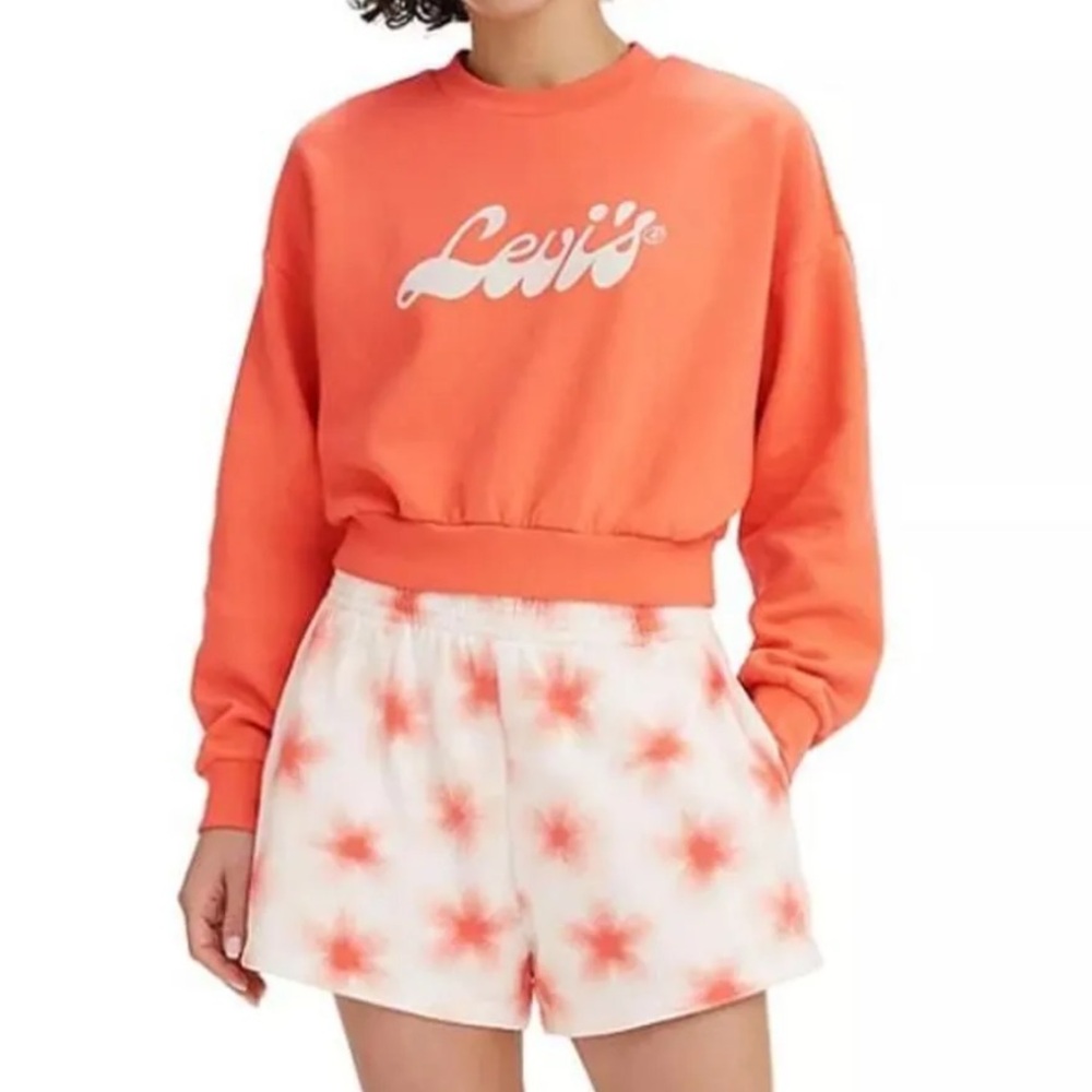 NWOT Levi’s Cropped Coral Orange Crewneck Women’s Slub Size Large Bubble Letter